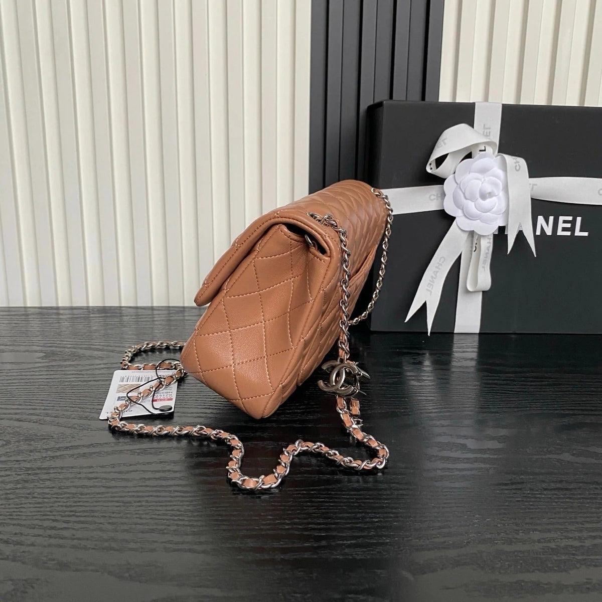 CHANEL 25S FLAP BAG 23 IN DARK CARAMEL CALFSKIN SILVER HARDWARE
