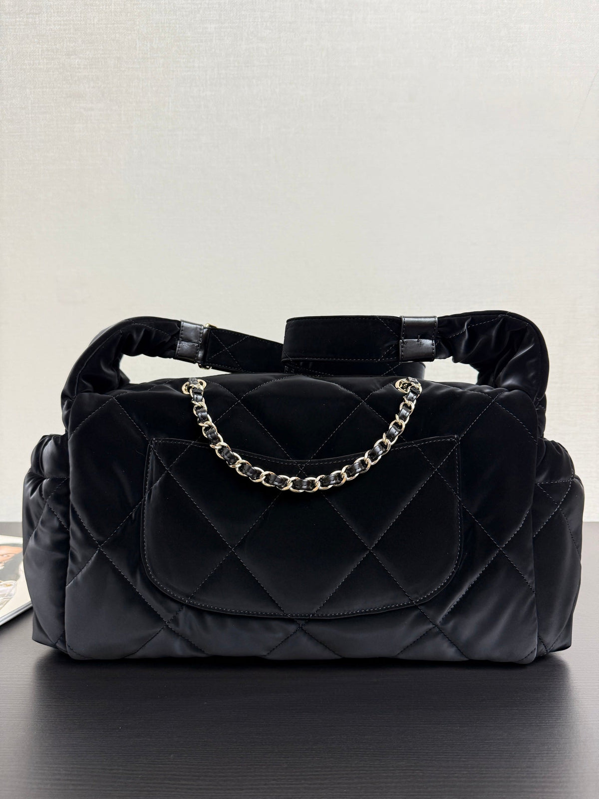 Chanel 26 Bowling Maxi Bag 32 Black Velvet Effect Nylon
