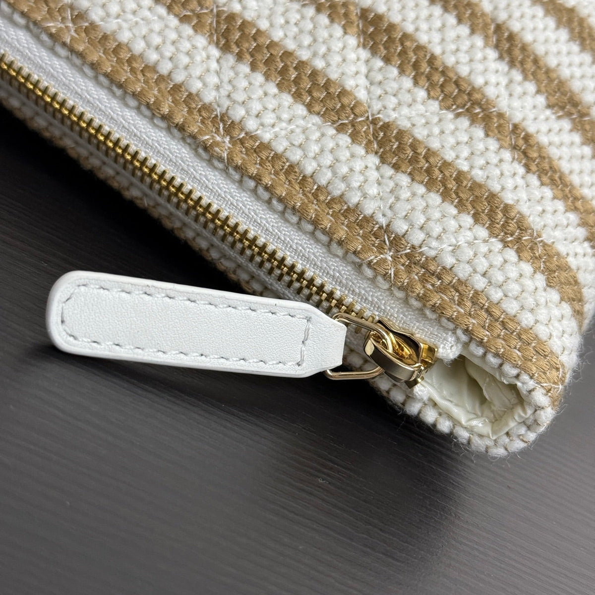 Chanel 26 Woven Clutch 19 White Khaki Canvas