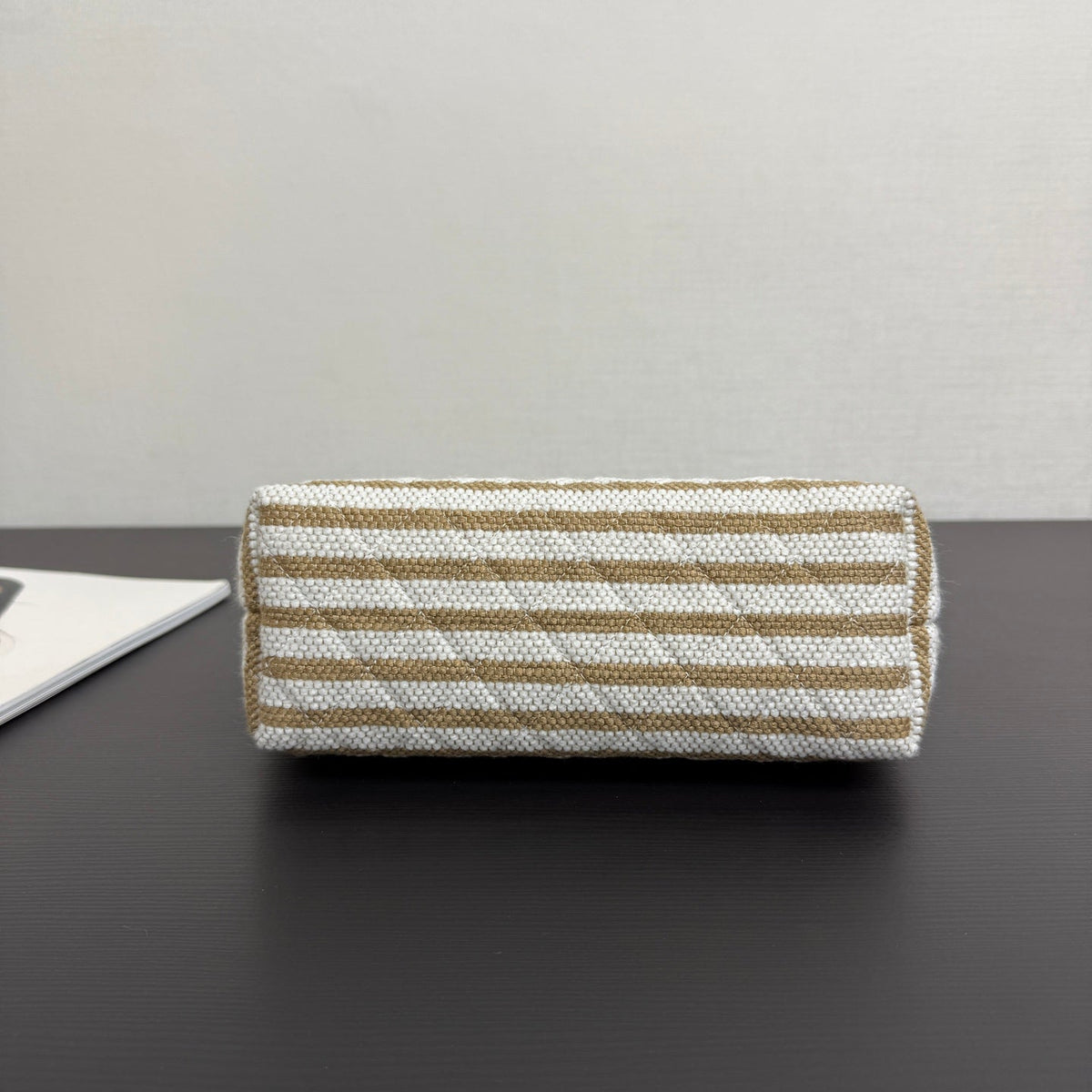 Chanel 26 Woven Clutch 19 White Khaki Canvas