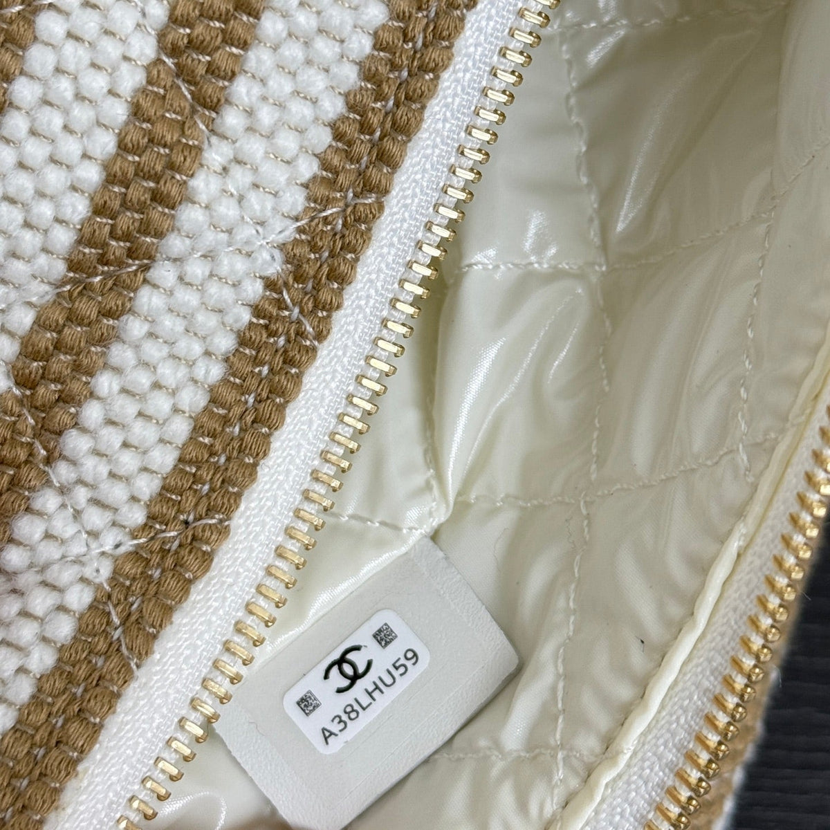 Chanel 26 Woven Clutch 19 White Khaki Canvas