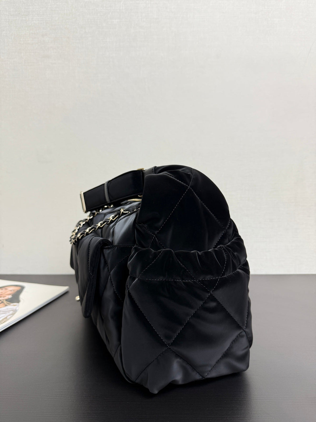 Chanel 26 Bowling Maxi Bag 32 Black Velvet Effect Nylon