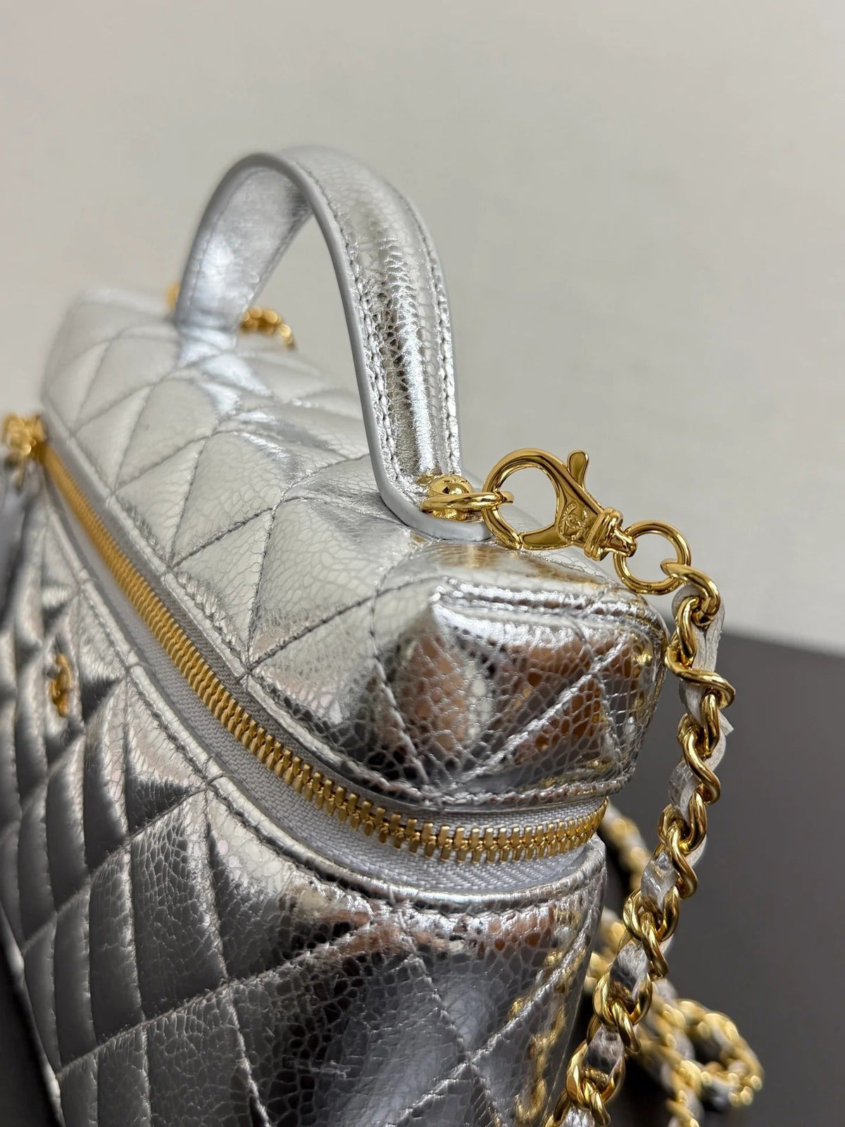Chanel 2026 Vanity With Chain Silver Metallic Shiny Lambskin