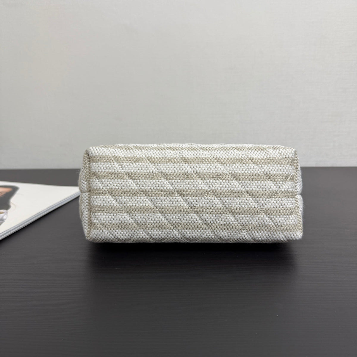 Chanel 26 Woven Clutch 19 White Beige Canvas
