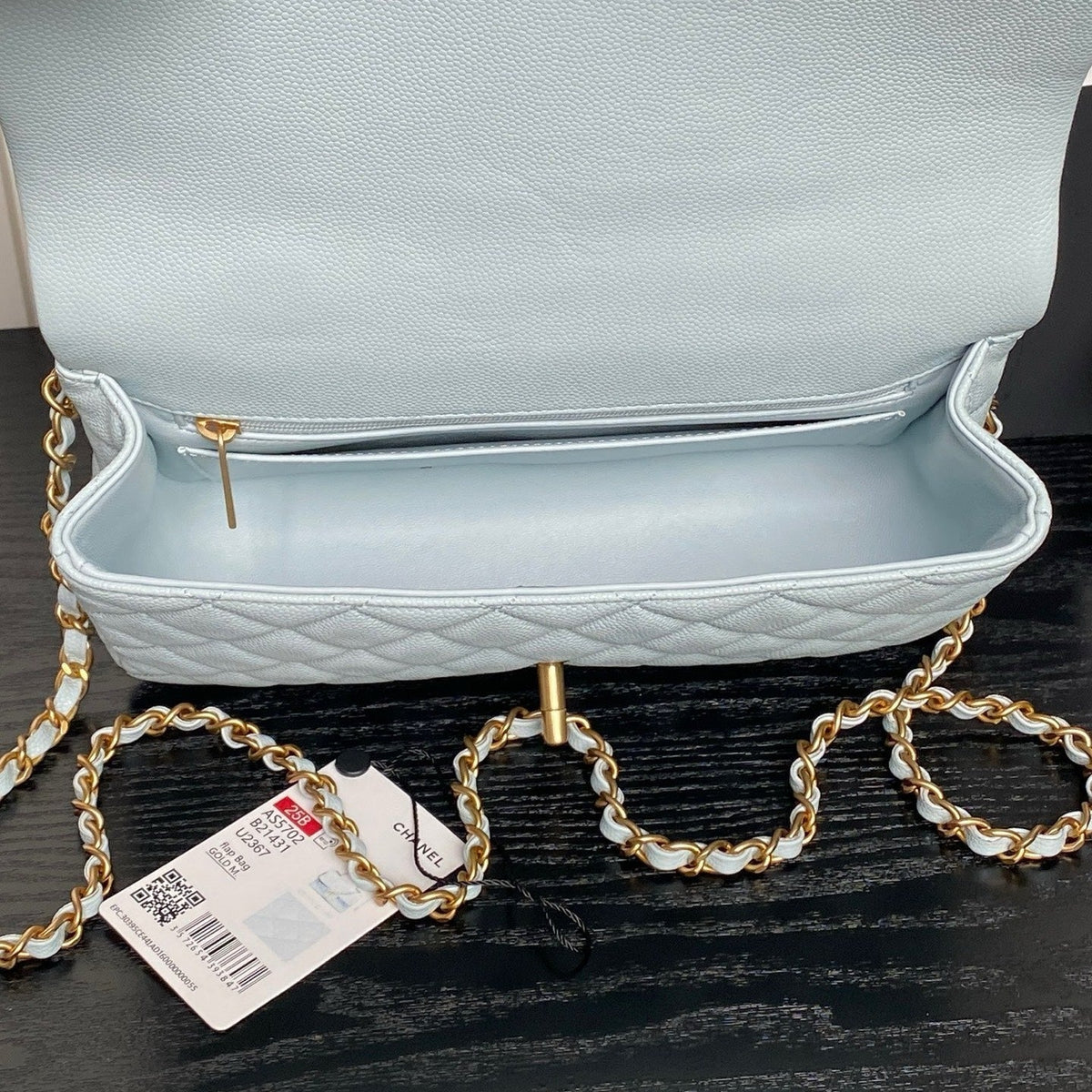 CHANEL 25S FLAP BAG 22 IN LIGHT BLUE CALFSKIN GOLD HARDWARE