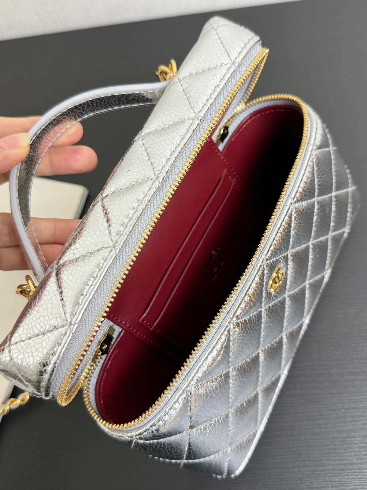 Chanel 2026 Vanity With Chain Silver Metallic Shiny Lambskin