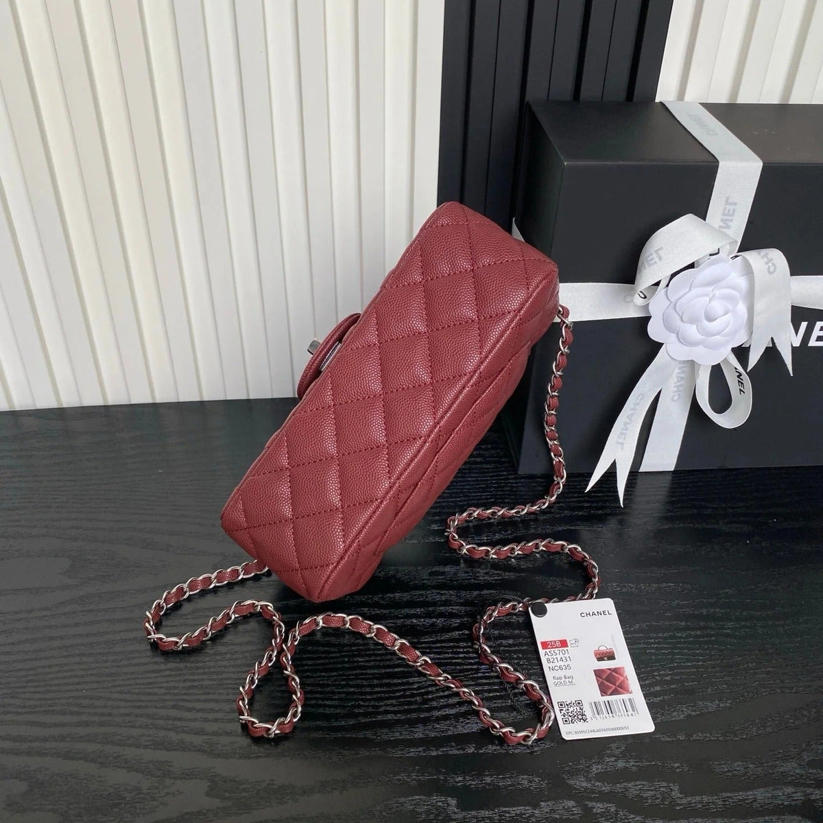 CHANEL 25S FLAP BAG 19 IN BURGUNDY CALFSKIN SILVER HARDWARE