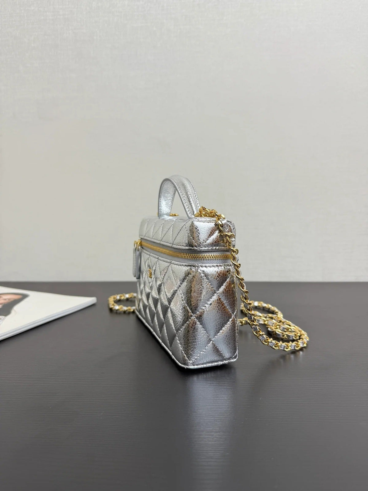 Chanel 2026 Vanity With Chain Silver Metallic Shiny Lambskin