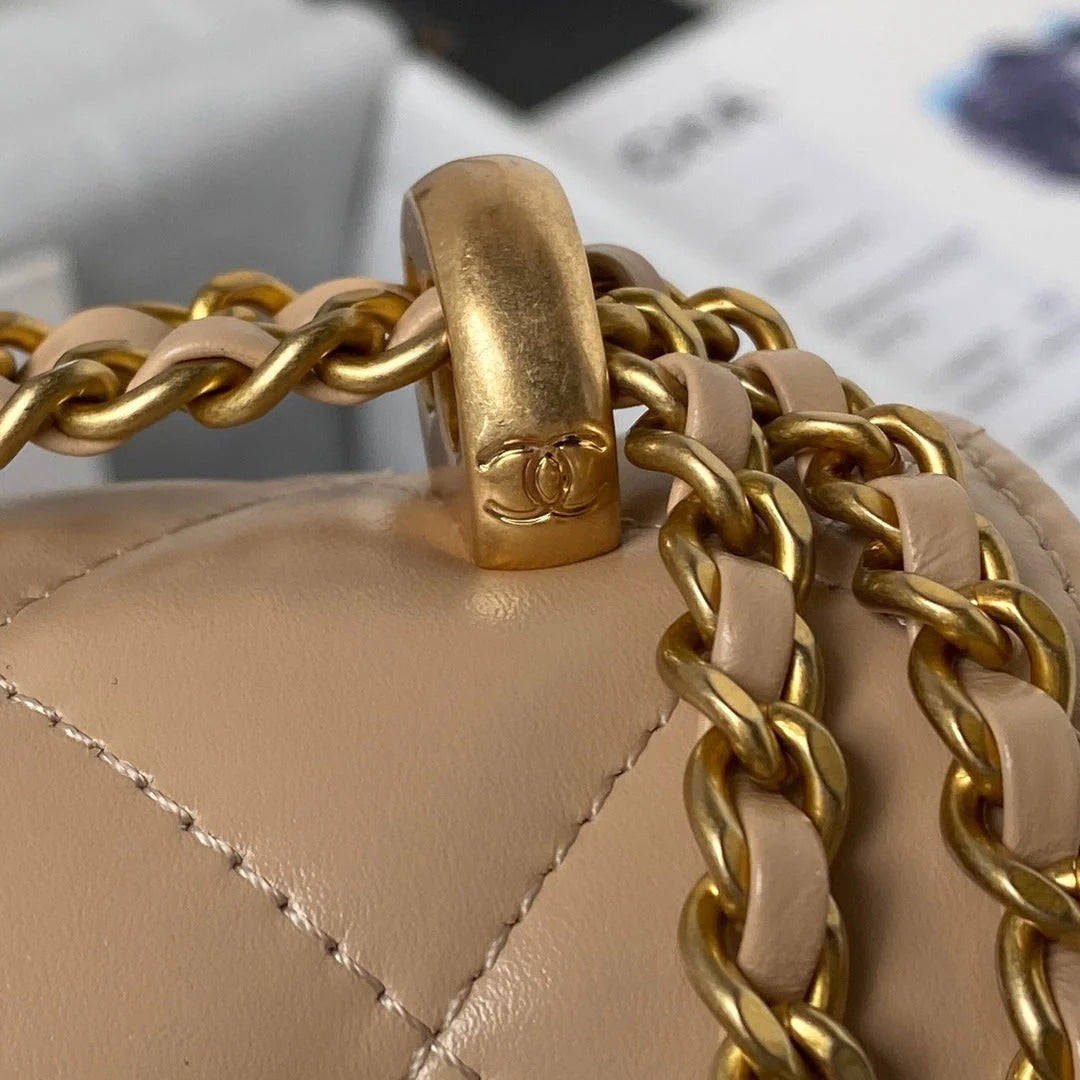 CHANEL 25S MINI FLAP BAG 19 IN TAN BROWN CALFSKIN GOLD HARDWARE