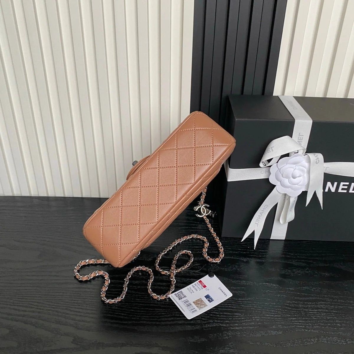 CHANEL 25S FLAP BAG 23 IN DARK CARAMEL CALFSKIN SILVER HARDWARE