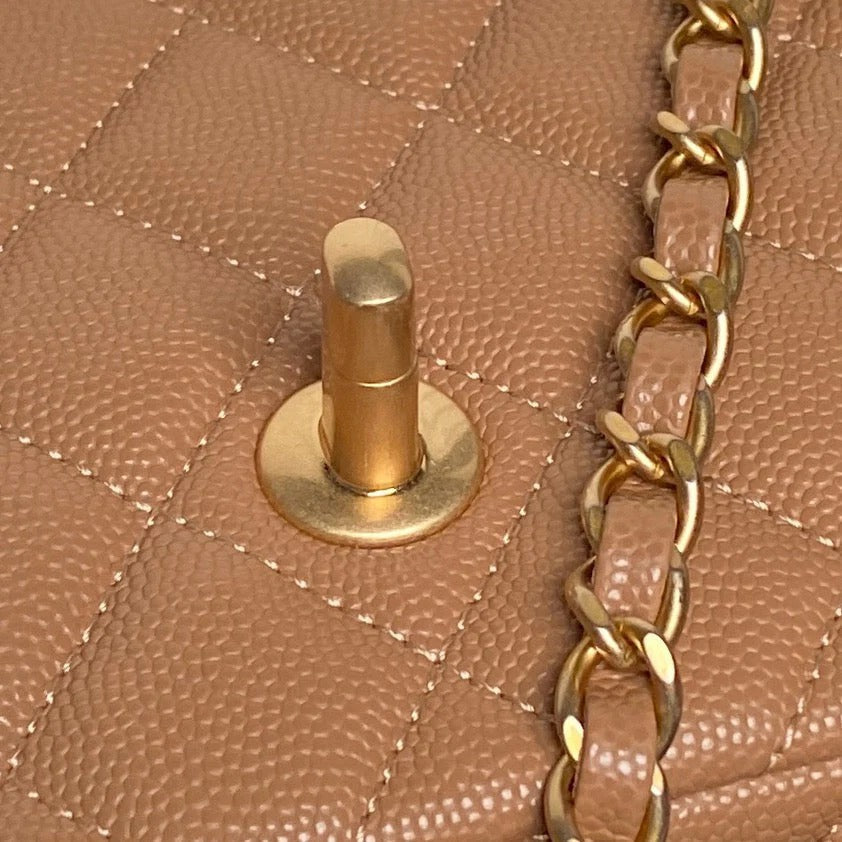 CHANEL 25S FLAP BAG 19 IN CARAMEL CALFSKIN GOLD HARDWARE