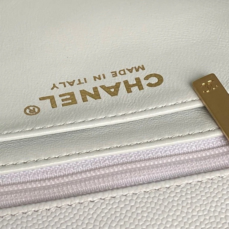 CHANEL 25S FLAP BAG 19 IN WHITE CALFSKIN GOLD HARDWARE