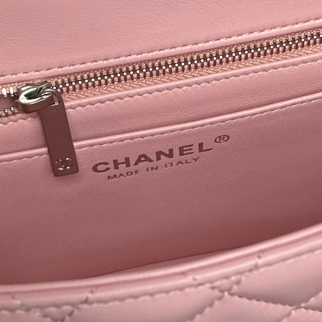 CHANEL 25S FLAP BAG 23 IN LIGHT PINK CALFSKIN SILVER HARDWARE
