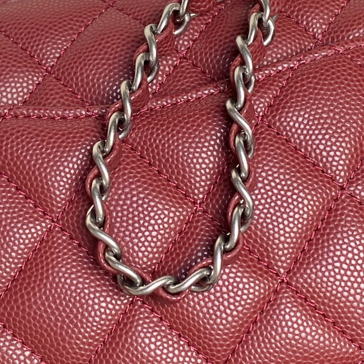 CHANEL 25S FLAP BAG 19 IN BURGUNDY CALFSKIN SILVER HARDWARE